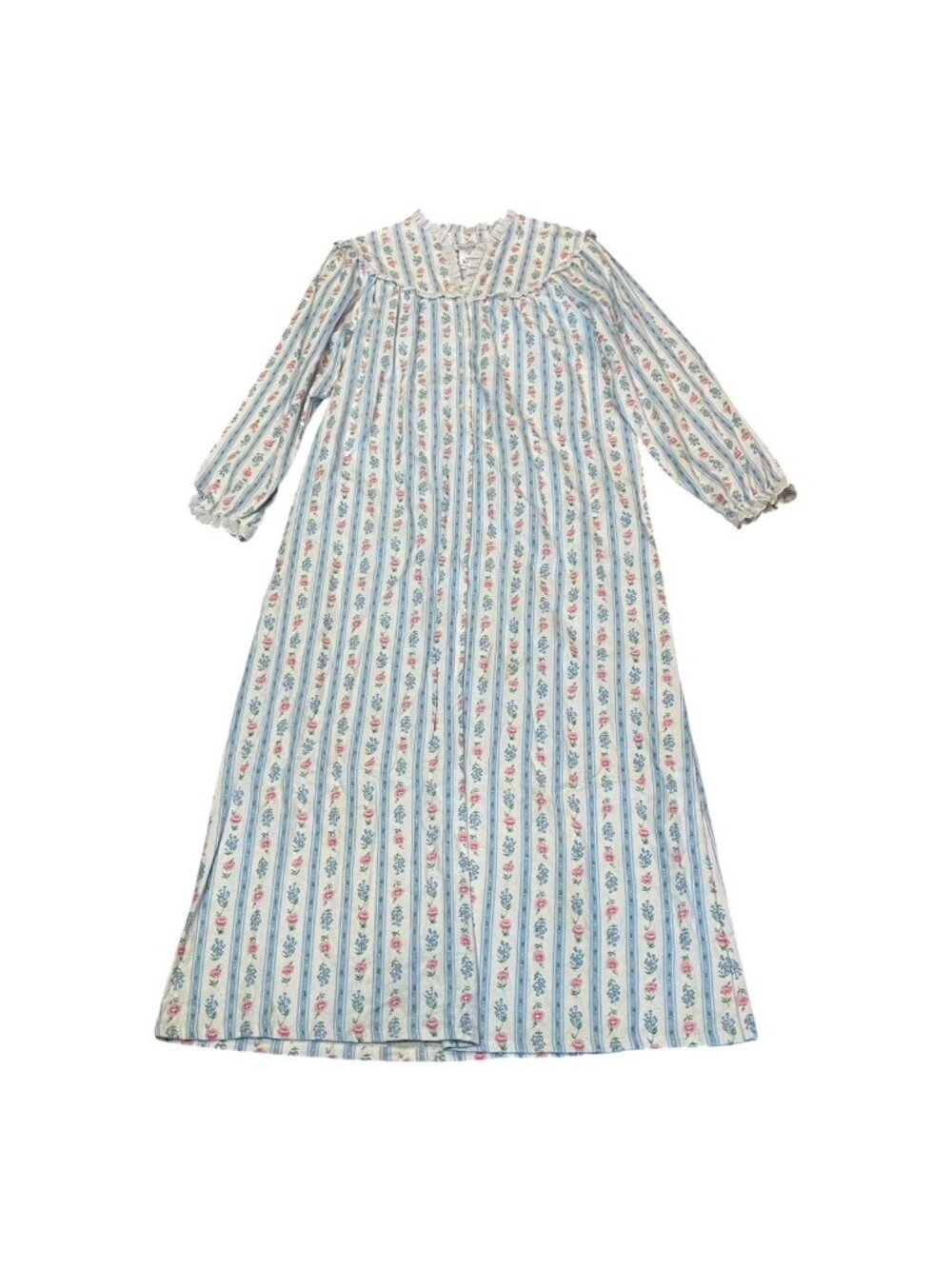 Vintage LANZ of SALZBURG Blue Pink Floral 100% Cotton Nightgown NWT Sz L
